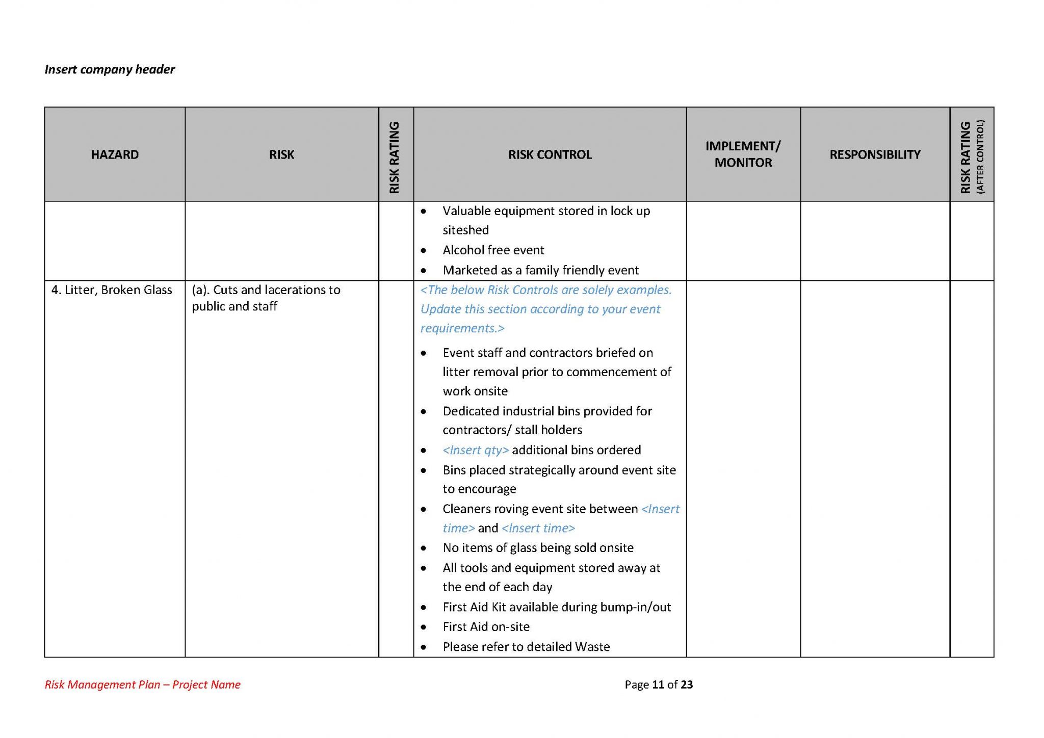 Project Risk Management Plan Template Utilites